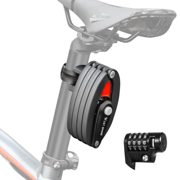 CHIMONA Antivol pliable pour vélo avec support, cadenas à combinaison à 4 chiffres, 85 cm de long, antivol de vélo haute sécurité, antivol pliable pour VTT, vélo de course, scooter