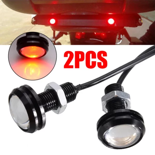 Enquêter de signalisation arrière universel pour moto et voiture, frein Eagle Eye, feu de course, arrêt de stationnement, LED rouge, 12V, 23mm, ensemble de 2 pièces