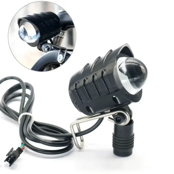 Lumière de fourche avant à LED avec klaxon, haute luminosité, budgétaire de sauna pour vélo électrique, connecteur SM étanche, 36-60V, 2 en 1